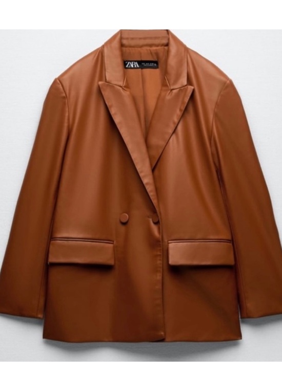 Zara Jackets & Blazers - Zara Brown Faux Leather Double-Breasted Blazer